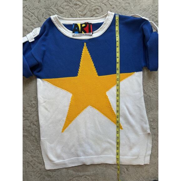 JC de Castelbajac ART Star Sweater Blue White Yellow Knit Graphic Pop Art Size M - Picture 3 of 9